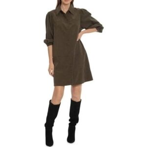 7 For All Mankind Olive Green Corduroy Puff Sleeve Dress